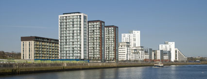 View of the phase 2 completed apartments from the River Clyde